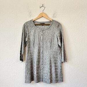 EILEEN FISHER Silk Tunic Blouse Gray Satin Crinkled Textured Minimalist